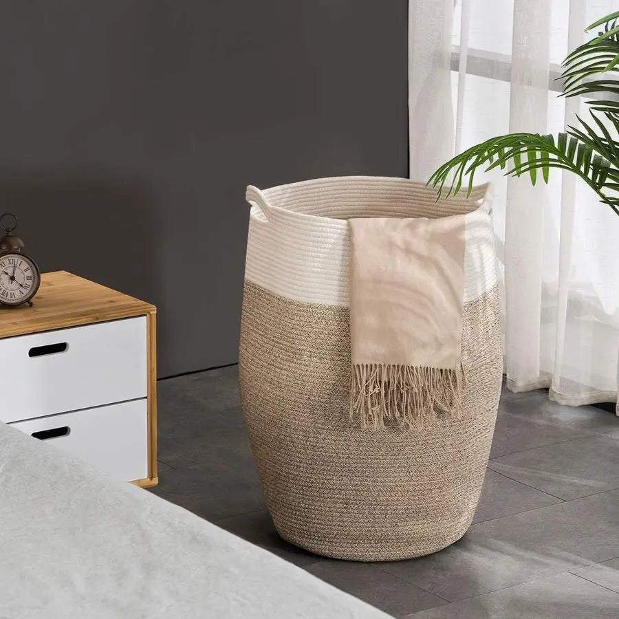 Rope Laundry Hamper Woven Collapsible Basket For Laundry Room