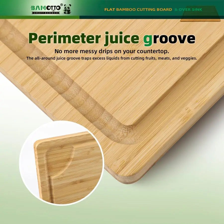 Organic Bamboo Cutting Board With Handle And Juice Groove