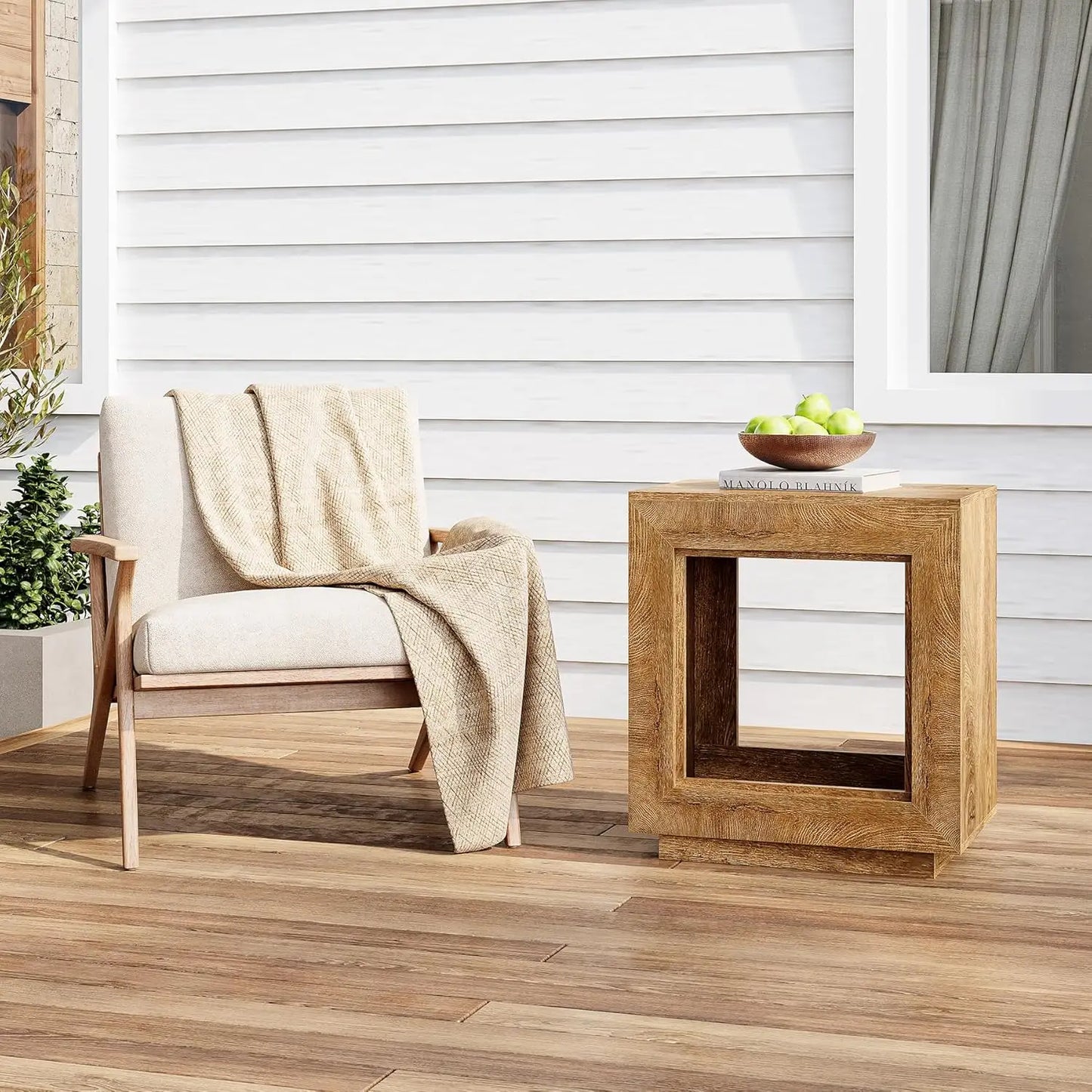 Little Tree End Table Two-Tier Wooden Side Table Farmhouse