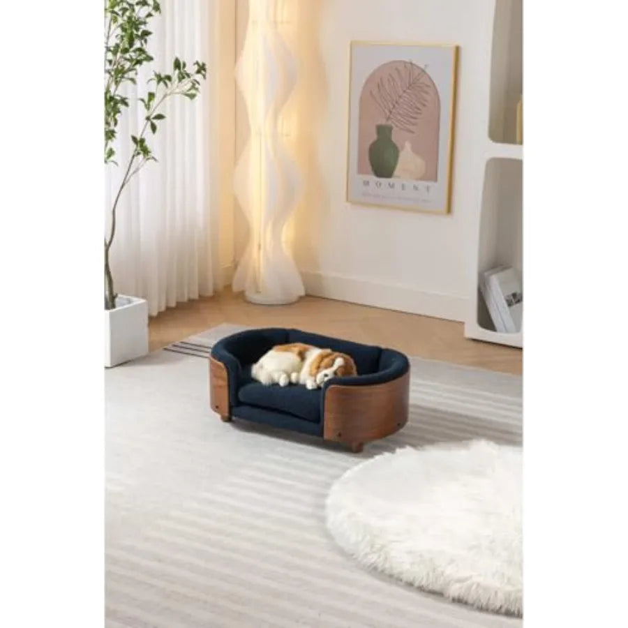 Scandinavian Elevated Dog Bed With Solid Wood Legs Walnut Frame Cashmere Cushion
