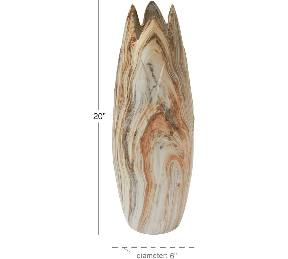 Modern Ceramic Vase With Marbled Finish Angled Edge Rustic Accents