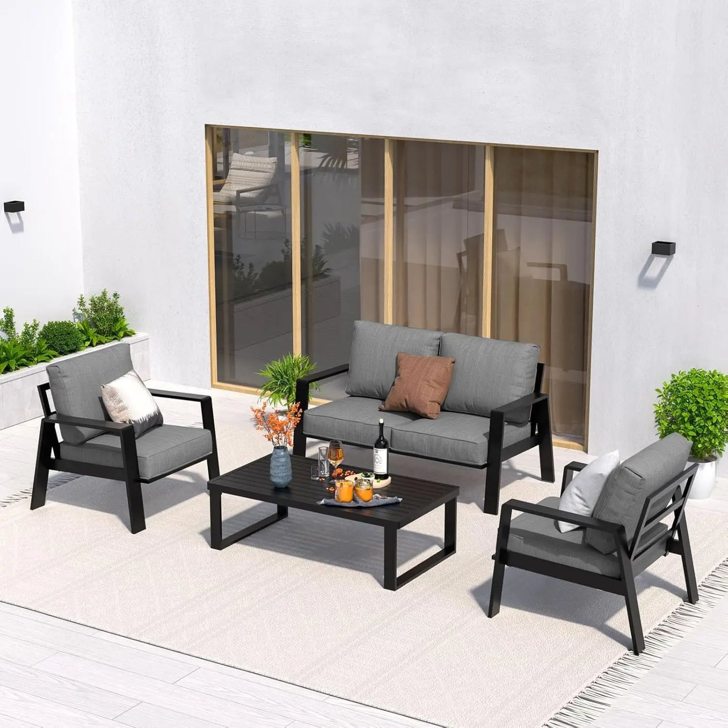 Aluminum Outdoor Patio Furniture Set Sectional With Coffee Table