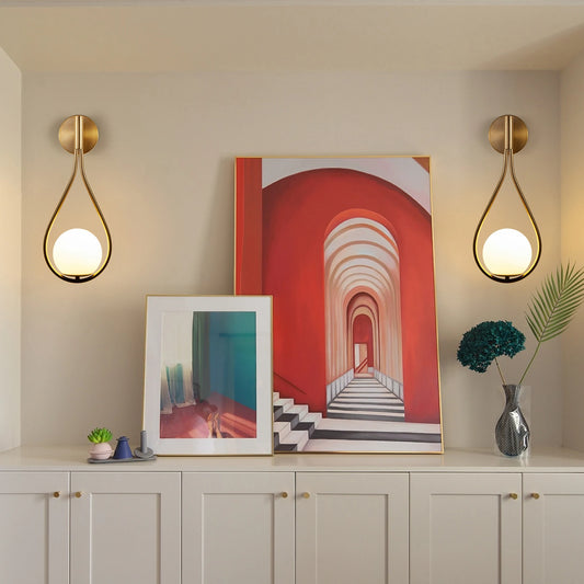 ARLGSITE Modern Golden Wall Sconces With Opal Glass Globe Set of 2