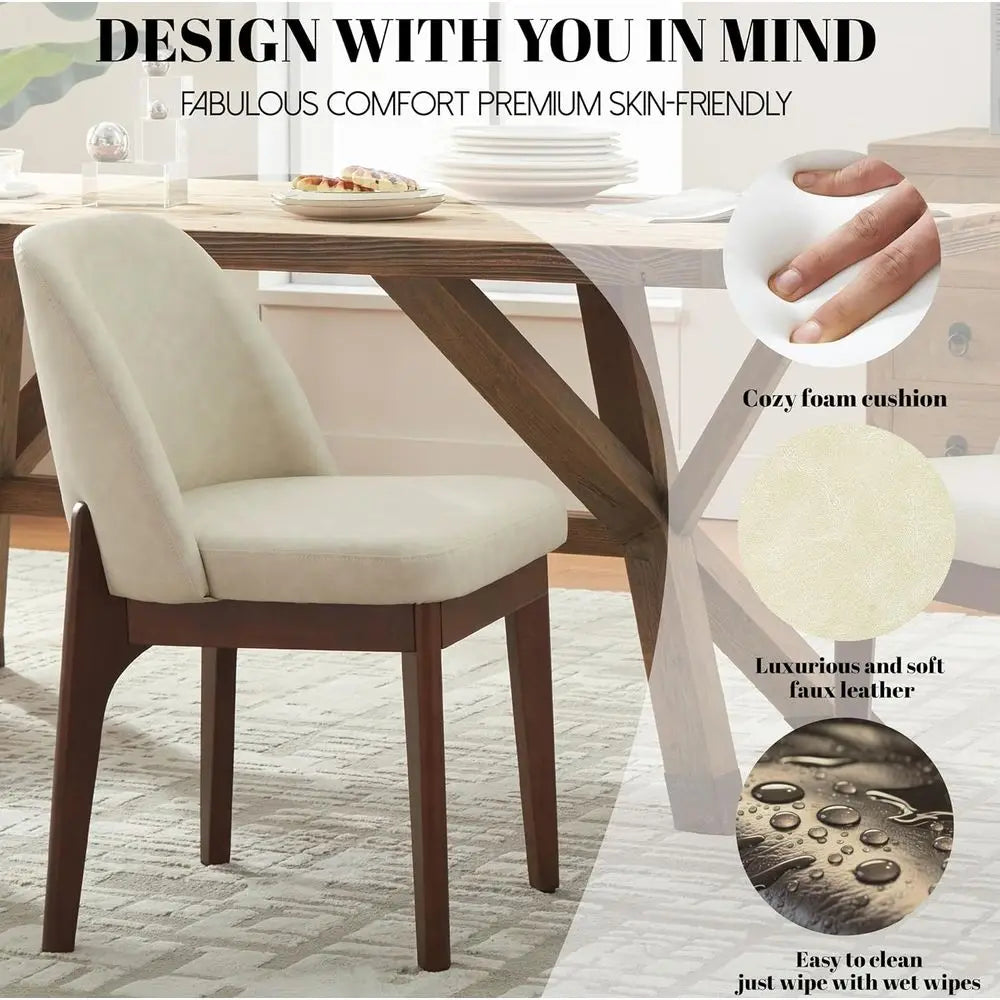Pair of Faux Leather Dining Chairs with Wooden Legs