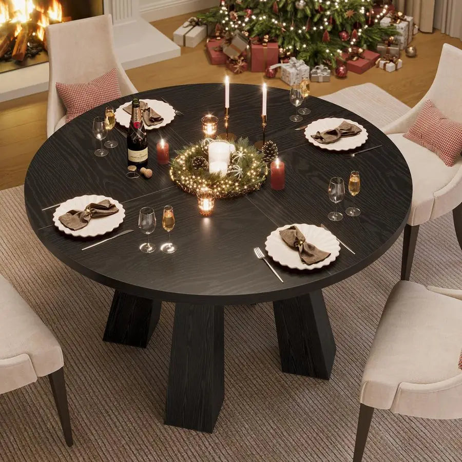 XMSJ Round Dining Table Farmhouse Wood With Sturdy Base