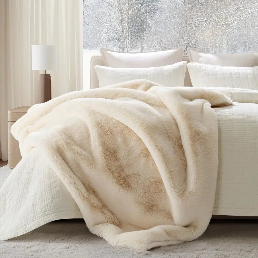 Ultimate Faux Fur Throw Blanket Plush Chinchilla For Sofa Bed