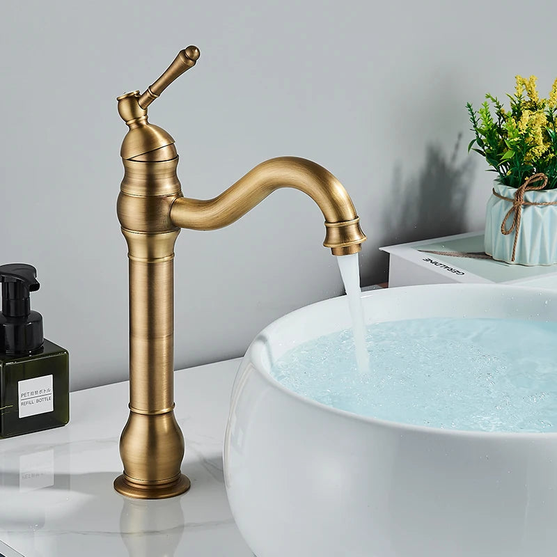 MYQualife Deck Mounted Bathroom Basin Faucet Hot and Cold Mixer