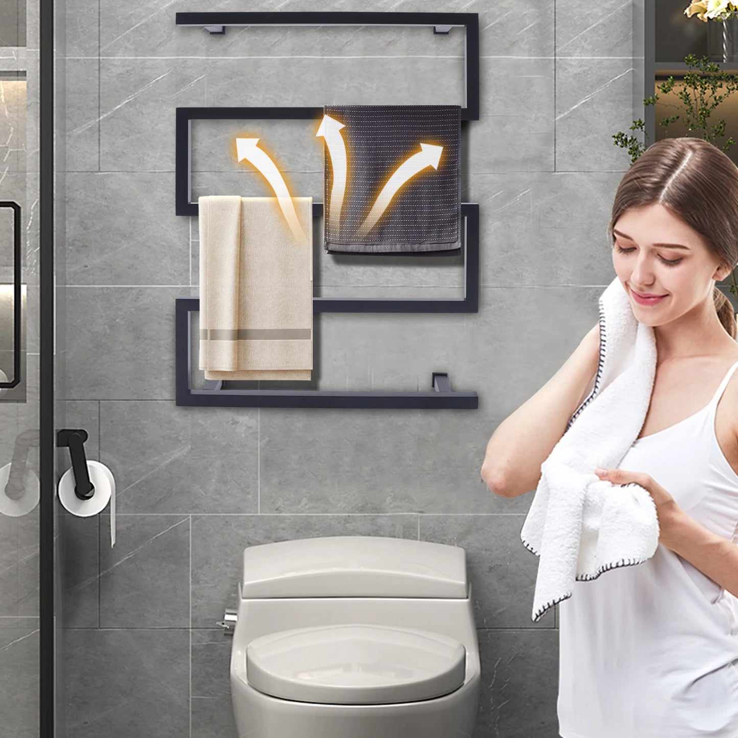 Towel Warmer 90W Electric Heated Towel Rack Stainless Steel