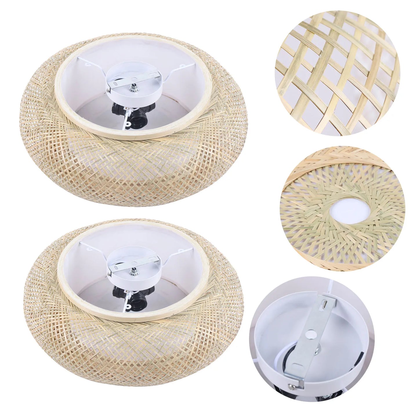 Asian Rustic Bamboo Flush Mount 3 Lamp Ceiling Light Rattan