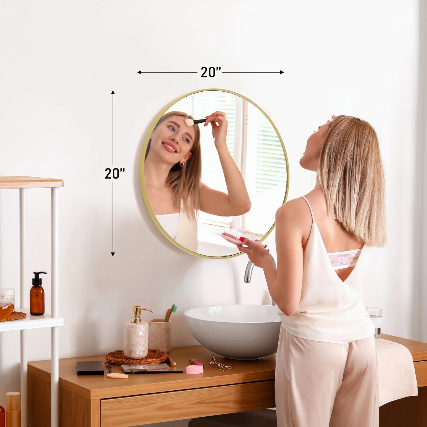 JHK Modern Vanity Round Mirror With Matte Metal Frame