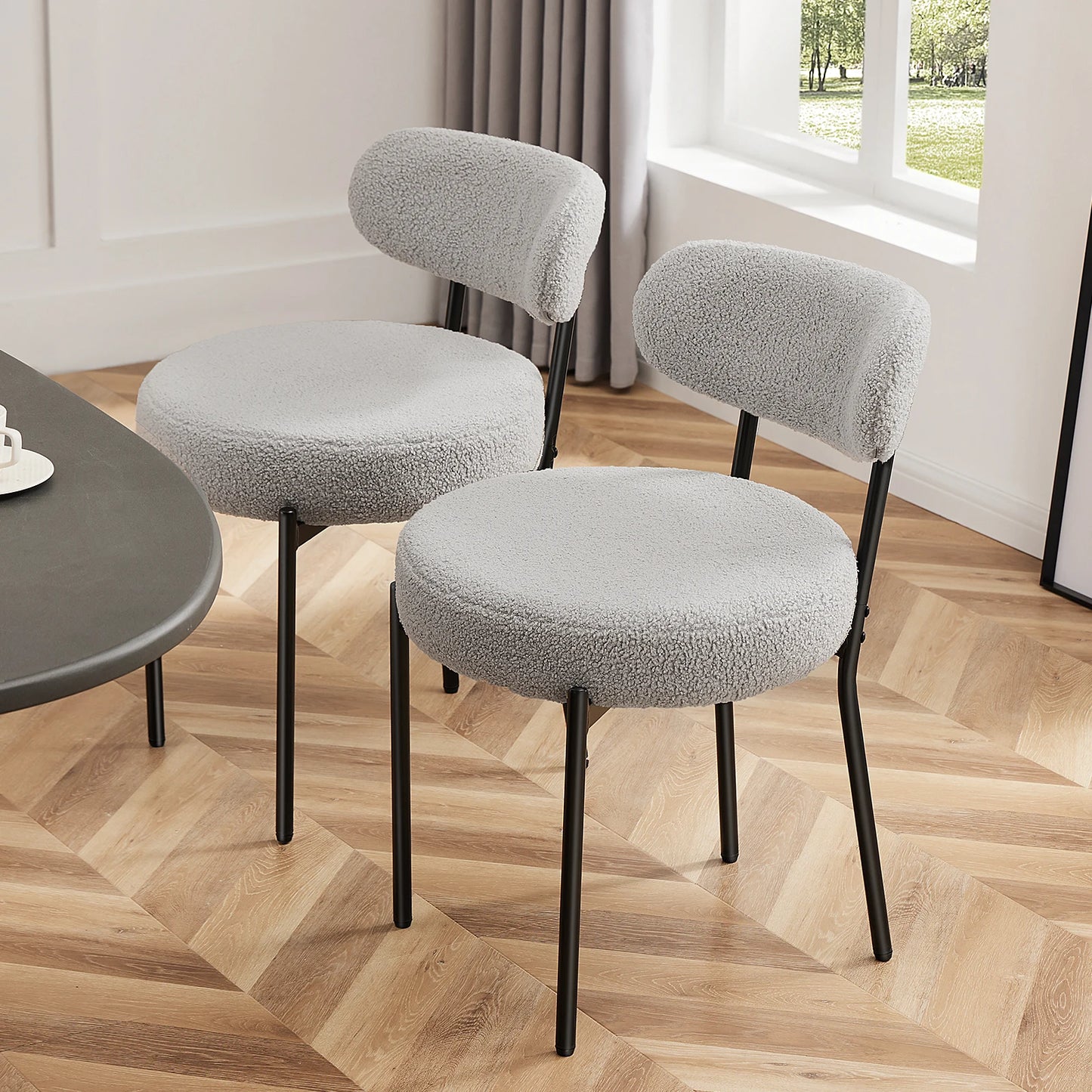 JHK Ergonomic Round Dining Chairs Set Plush Fabric Metal Legs