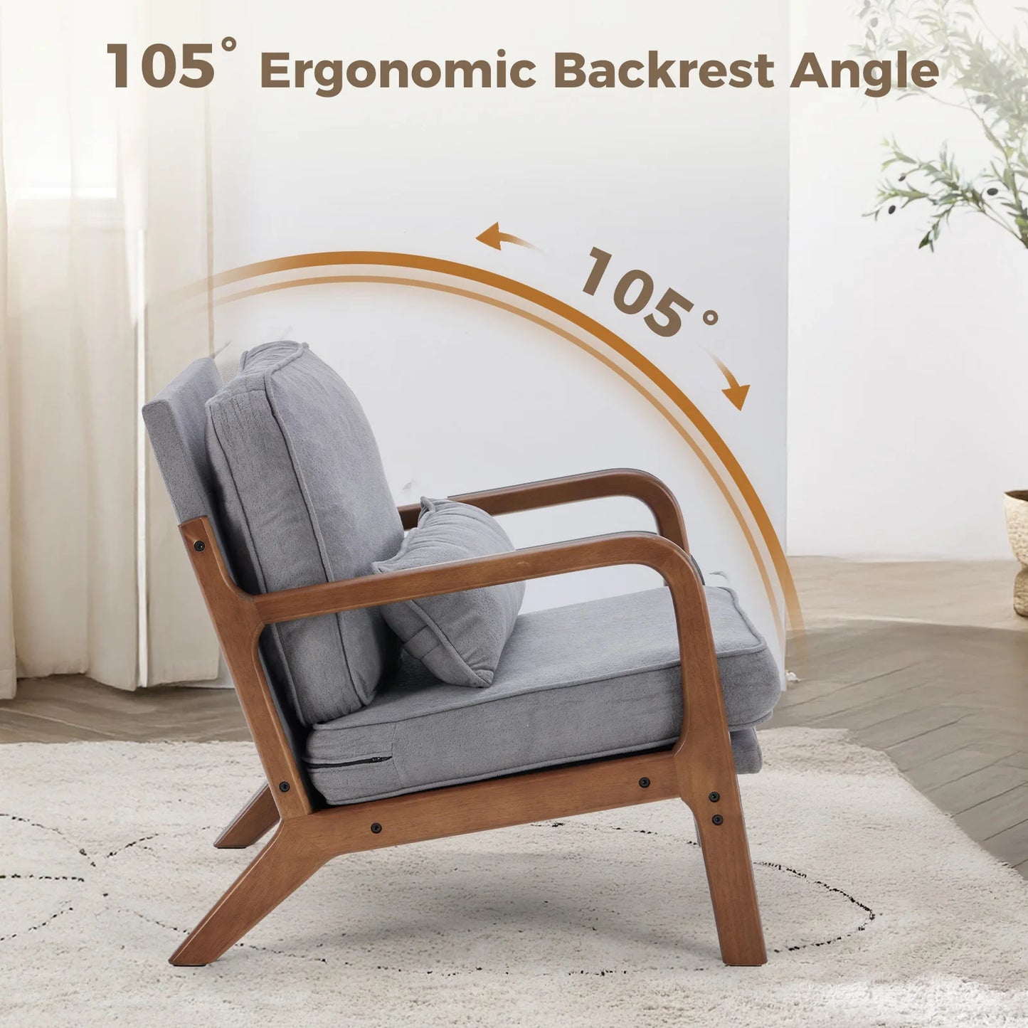 JHK Mid Century Modern Chair With Wooden Frame And Armrests