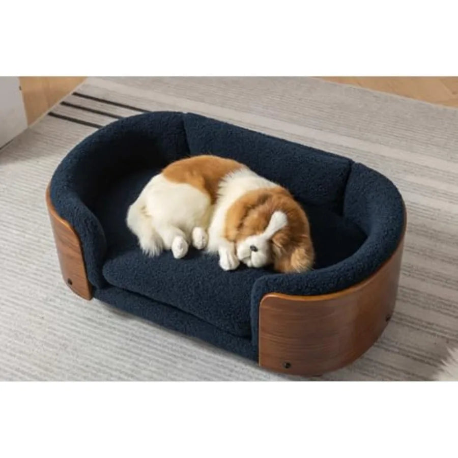 Scandinavian Elevated Dog Bed With Solid Wood Legs Walnut Frame Cashmere Cushion