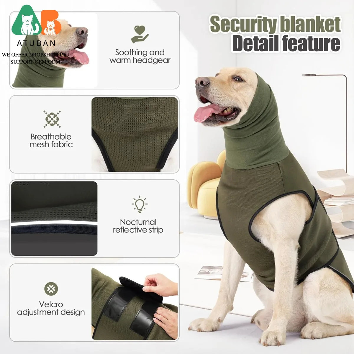 ATUBAN Dog Anxiety Vest Coat For Vet Visits And Thunder