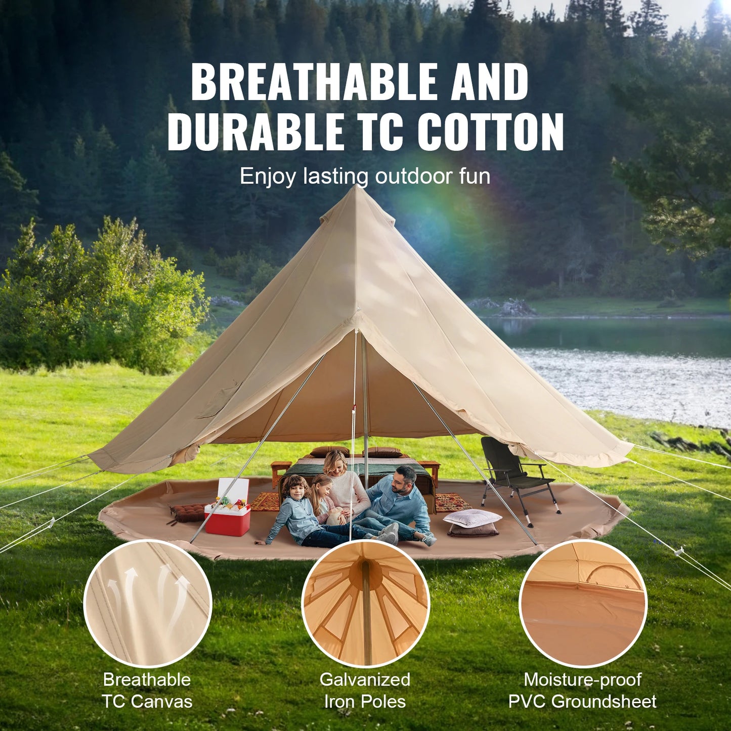 SucceBuy Canvas Bell Tent For Camping With Stove Breathable Design