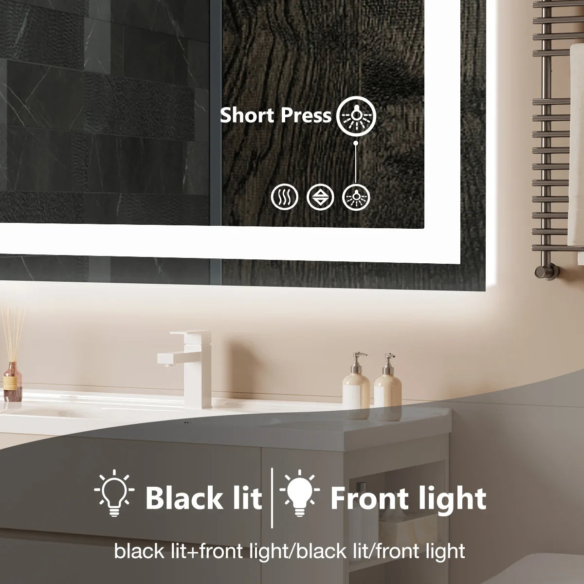 JHK LED Vanity Mirror With Memory Function Front Light Backlit