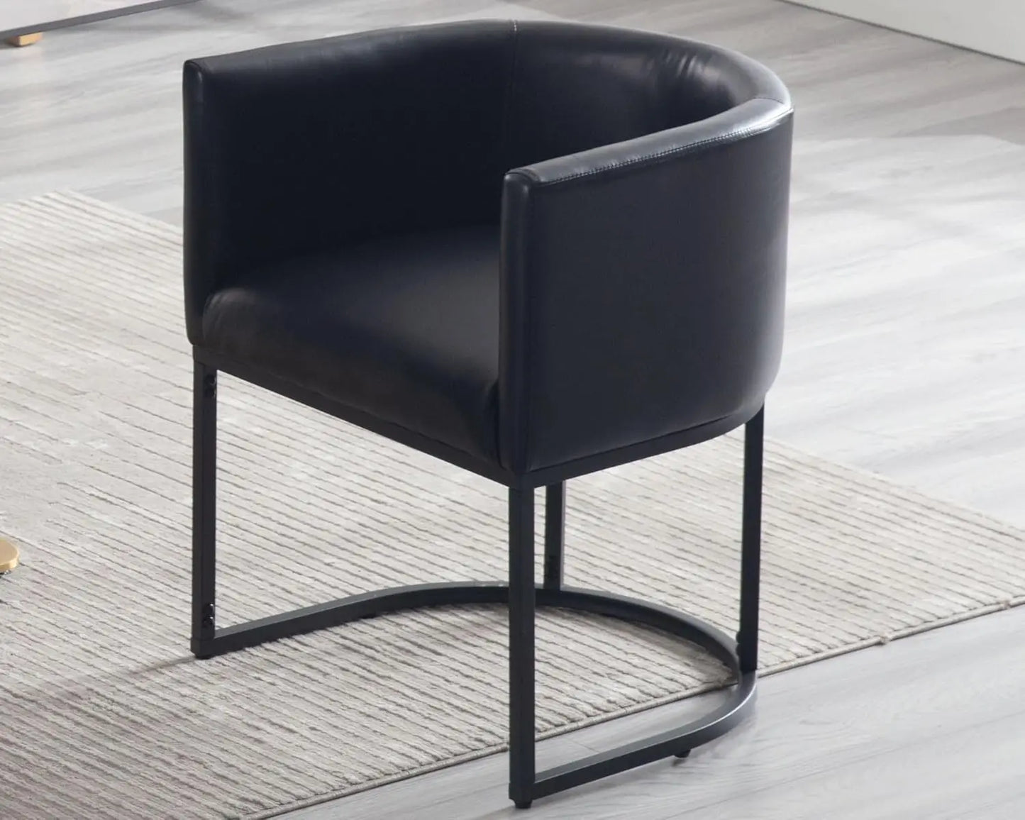 Faux Leather Dining Chair With Barrel Back And Gold Frame
