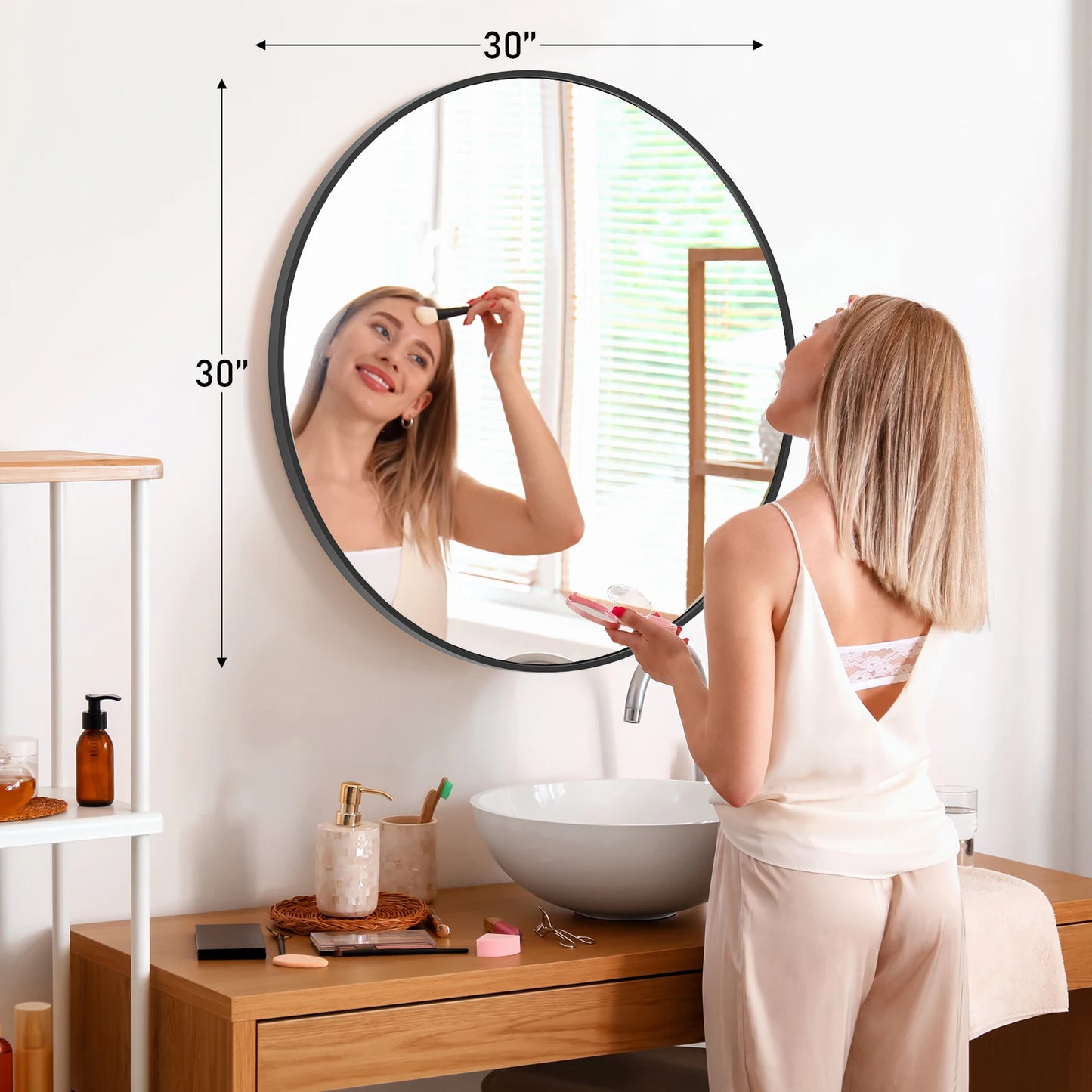 JHK Modern Vanity Round Mirror With Matte Metal Frame