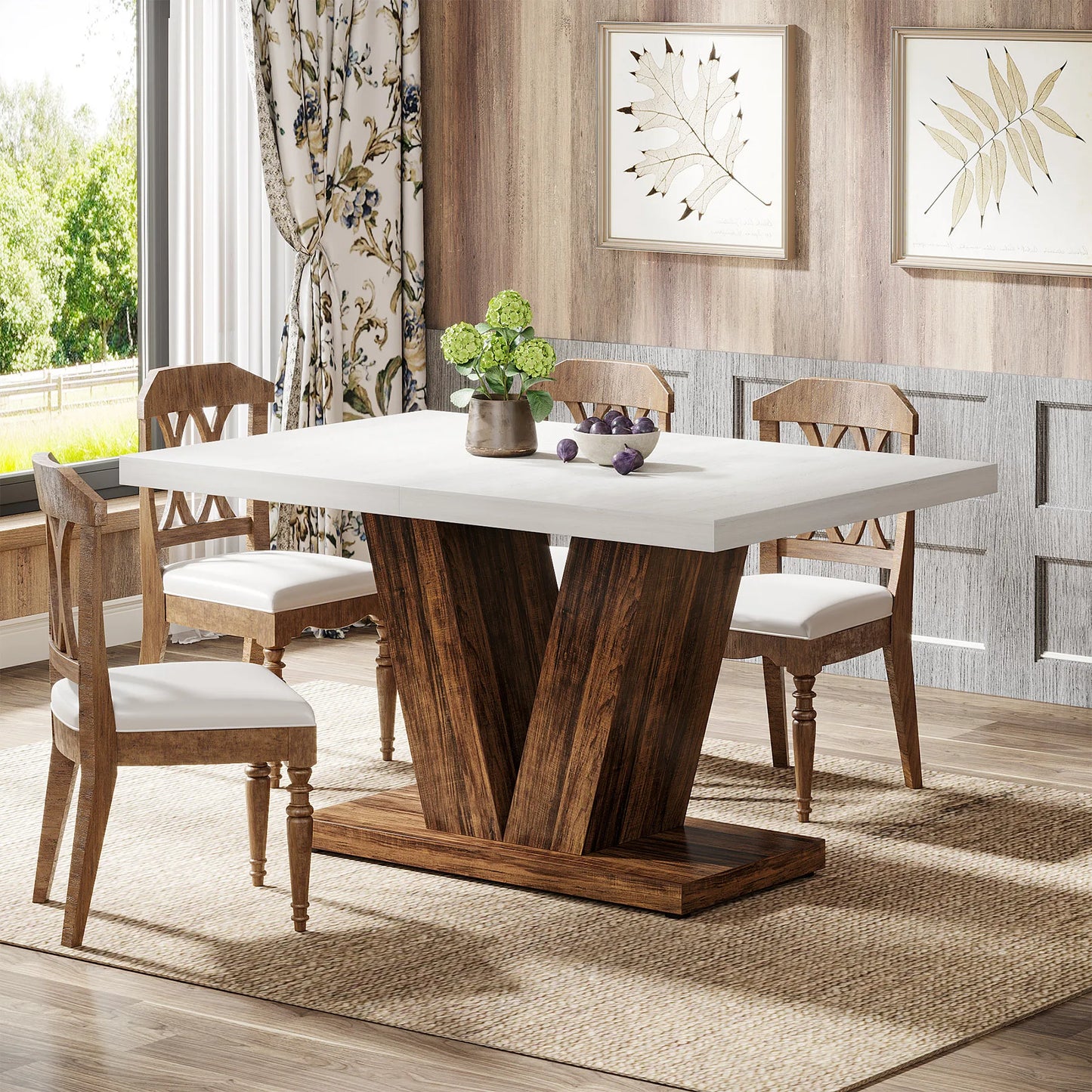Tribesigns Dining Table For 4-6 With Heavy Duty Pedestal Wood