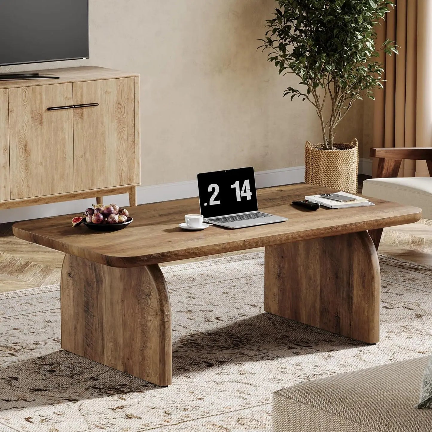 Little Tree Rectangle Wood Coffee Table Farmhouse Living Room Table