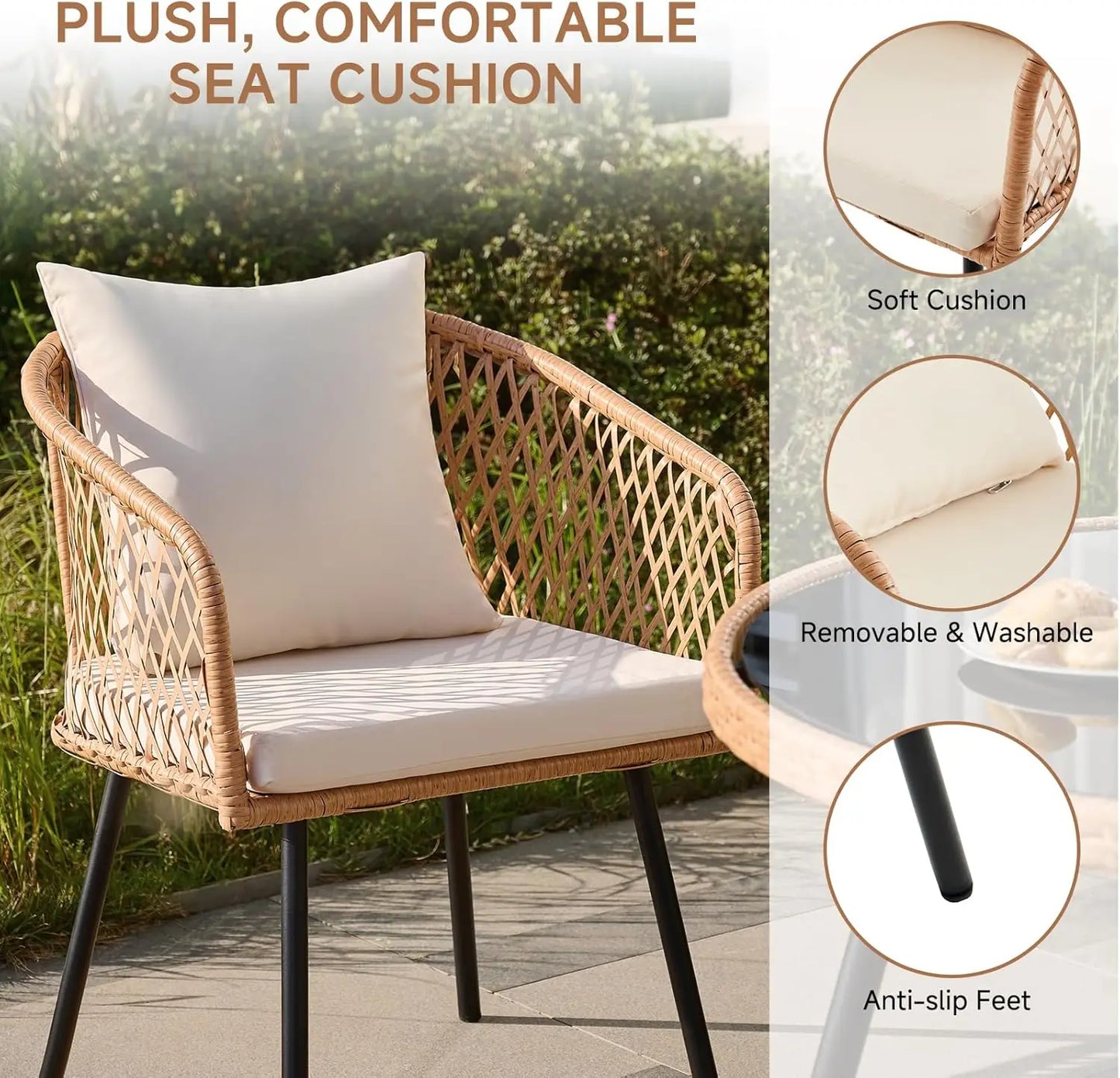 Patio Dining Set Umbrella Hole Rattan Outdoor Furniture Glass Table 4 Chairs