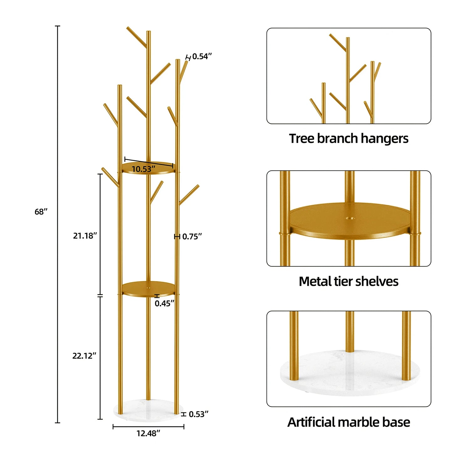 Wisfor Freestanding Metal Coat Rack With Marble Shelf Stand