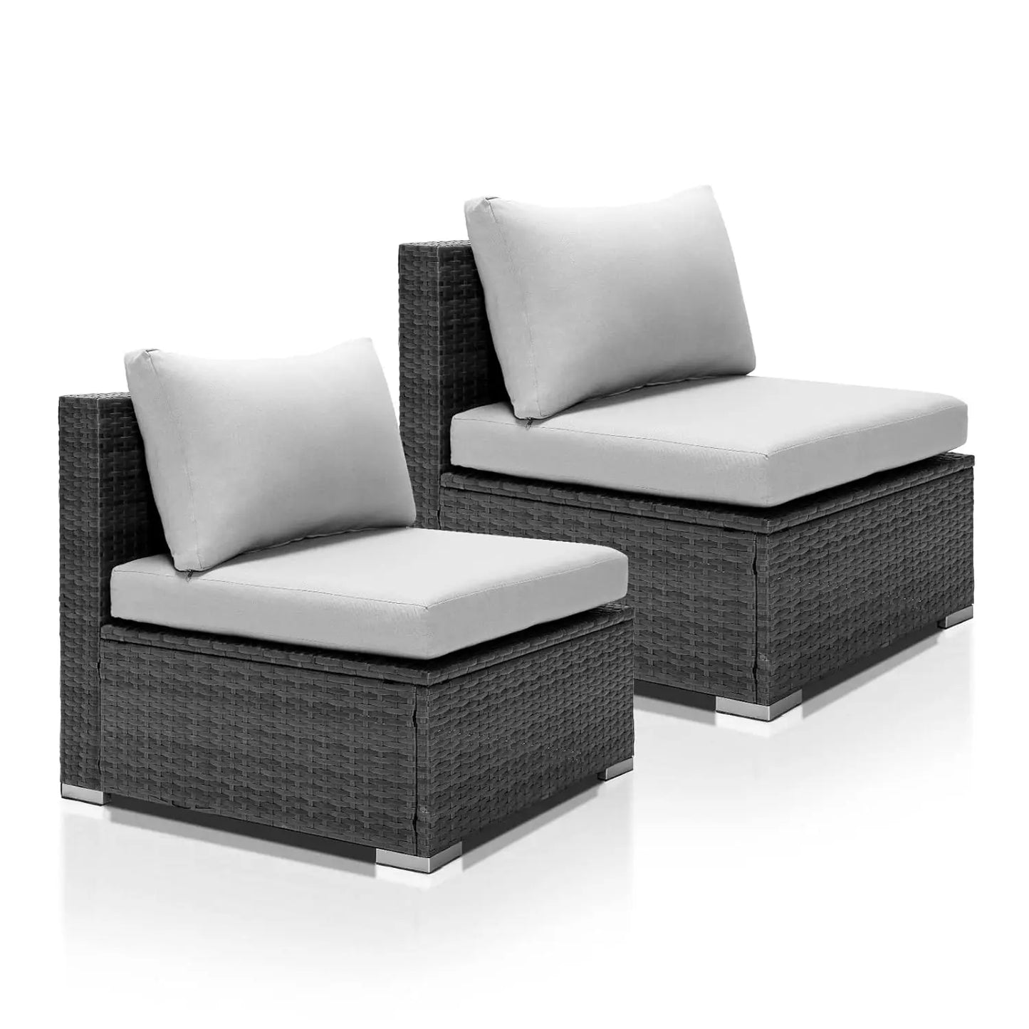 Modern Luxury Patio Armless Sofa Set 2 Piece Outdoor Wicker
