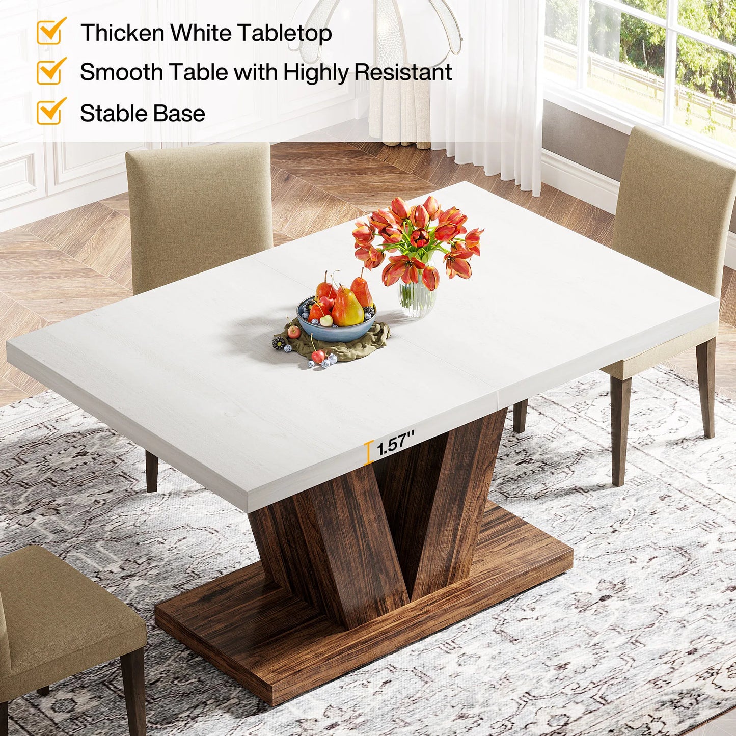 Tribesigns Dining Table For 4-6 With Heavy Duty Pedestal Wood