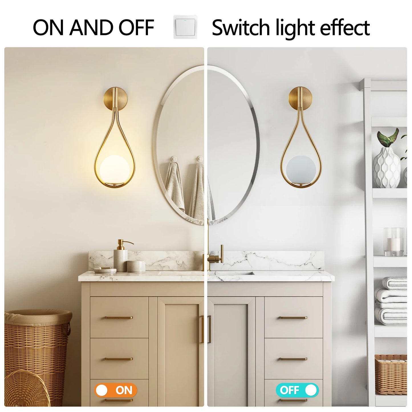 ARLGSITE Modern Golden Wall Sconces With Opal Glass Globe Set of 2
