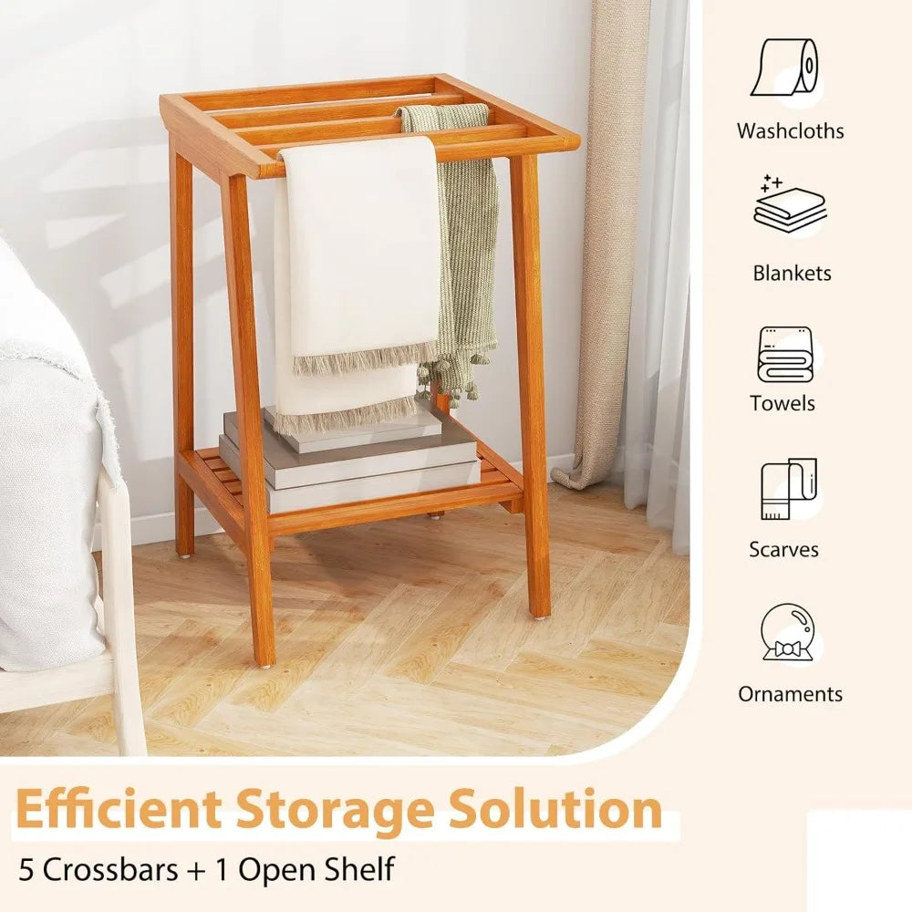 DAFIFY Freestanding Teak Towel Rack With 5 Bars And Shelf