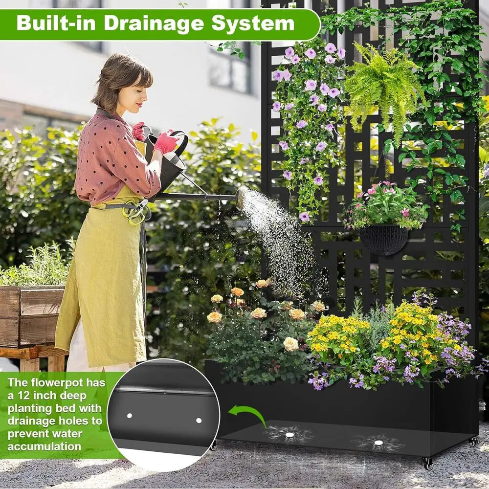 Metal Planter Box With Trellis And Locking Casters