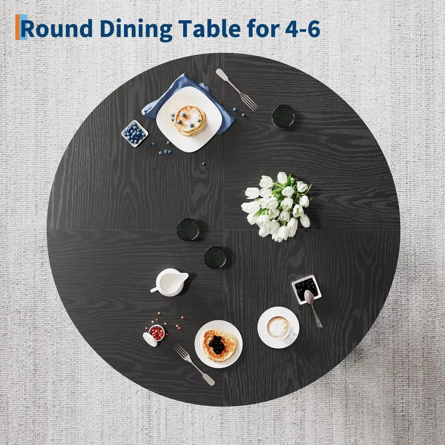 XMSJ Round Dining Table Farmhouse Wood With Sturdy Base