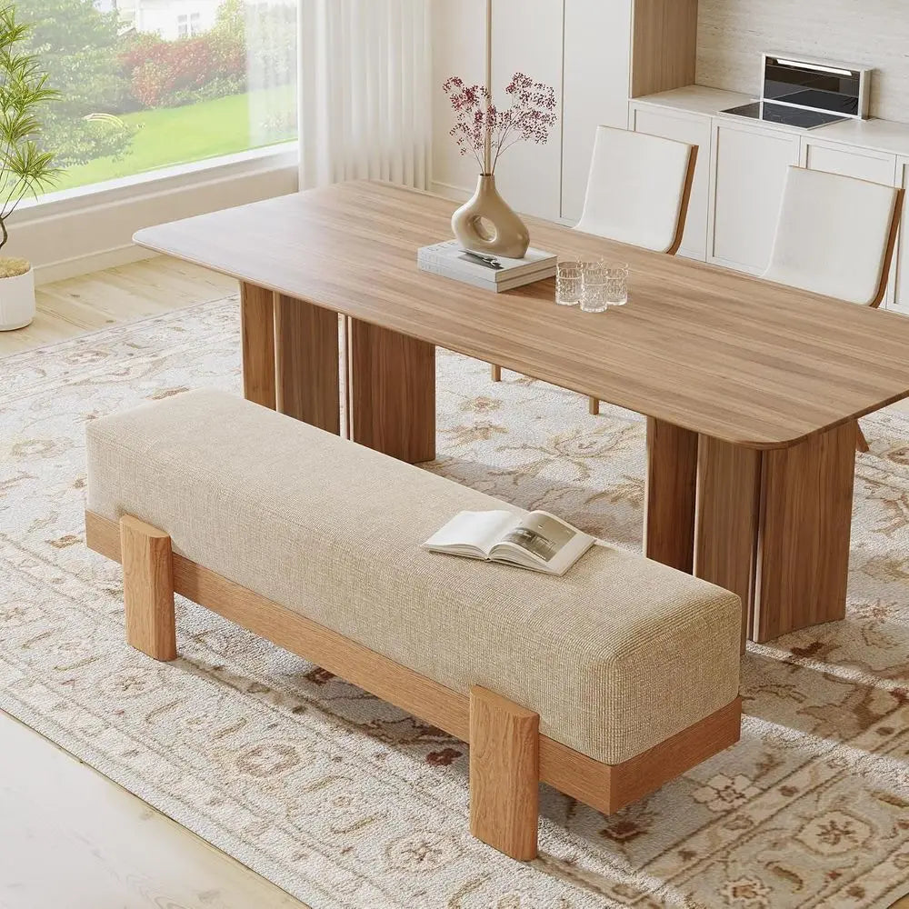 LuxeMerge Upholstered Dining Bench With Fabric Padded Seat MDF Frame
