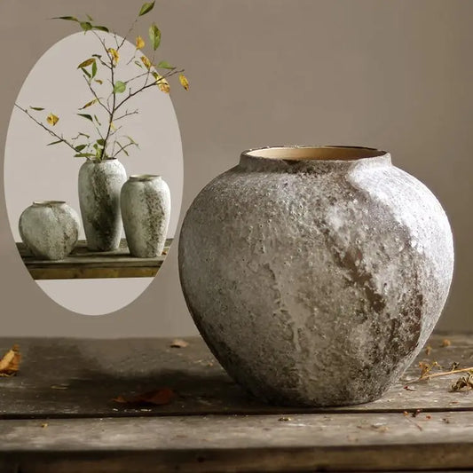 Rustic Ceramic Tall Floor Vase Vintage Farmhouse Decor