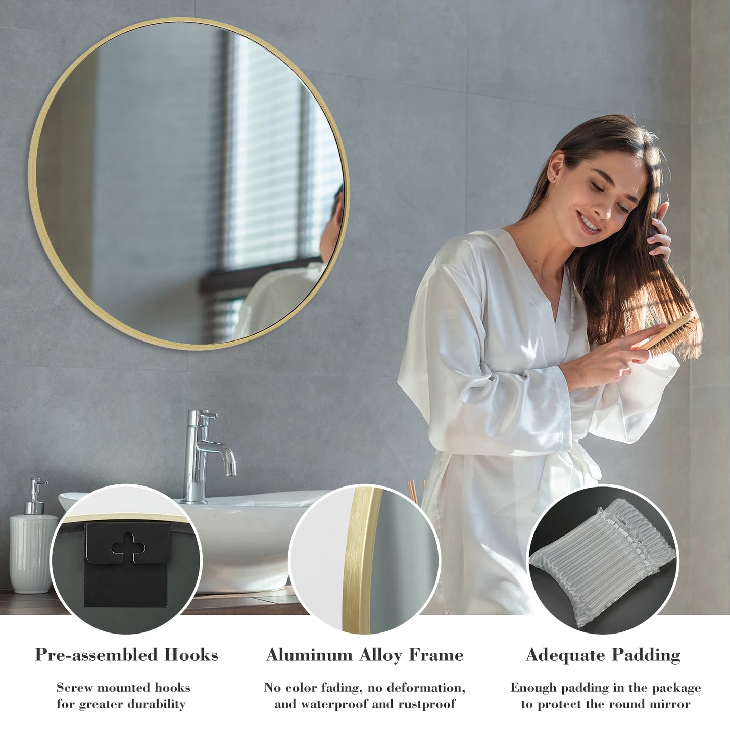 JHK Modern Vanity Round Mirror With Matte Metal Frame