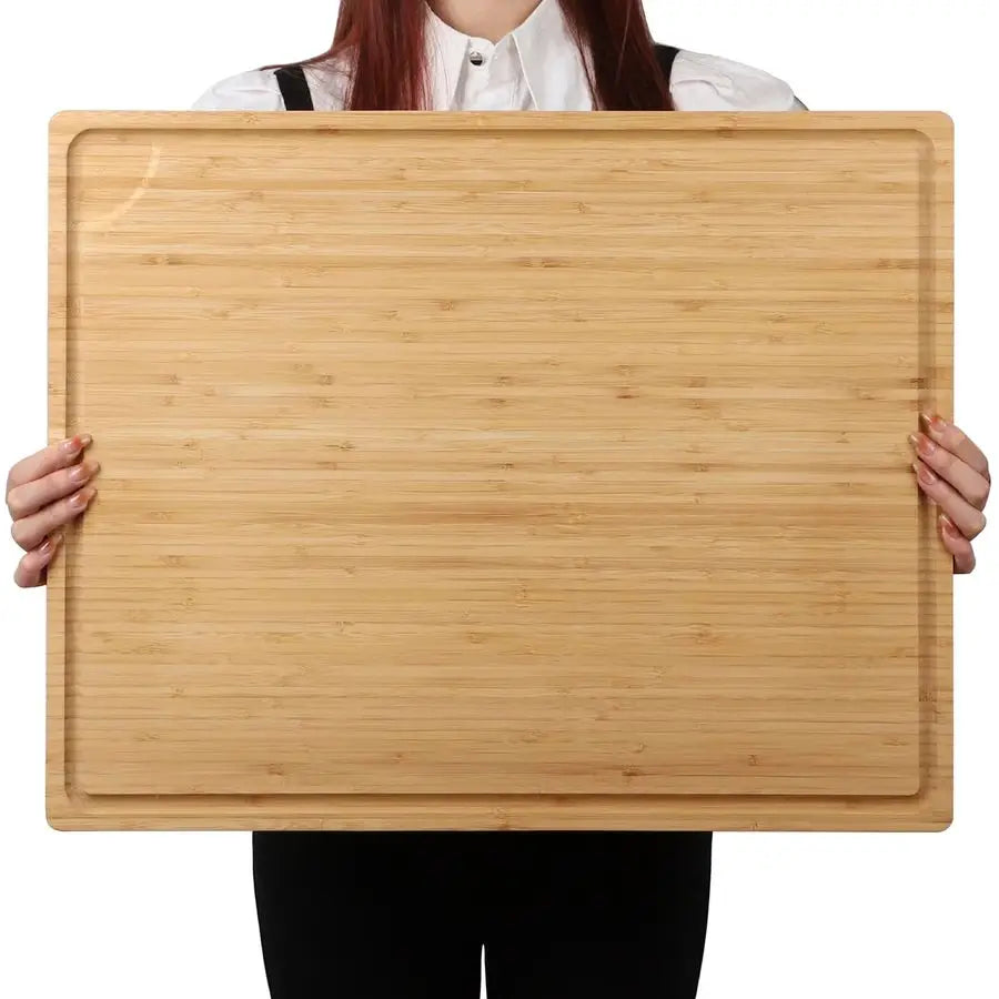 Organic Bamboo Cutting Board With Handle And Juice Groove
