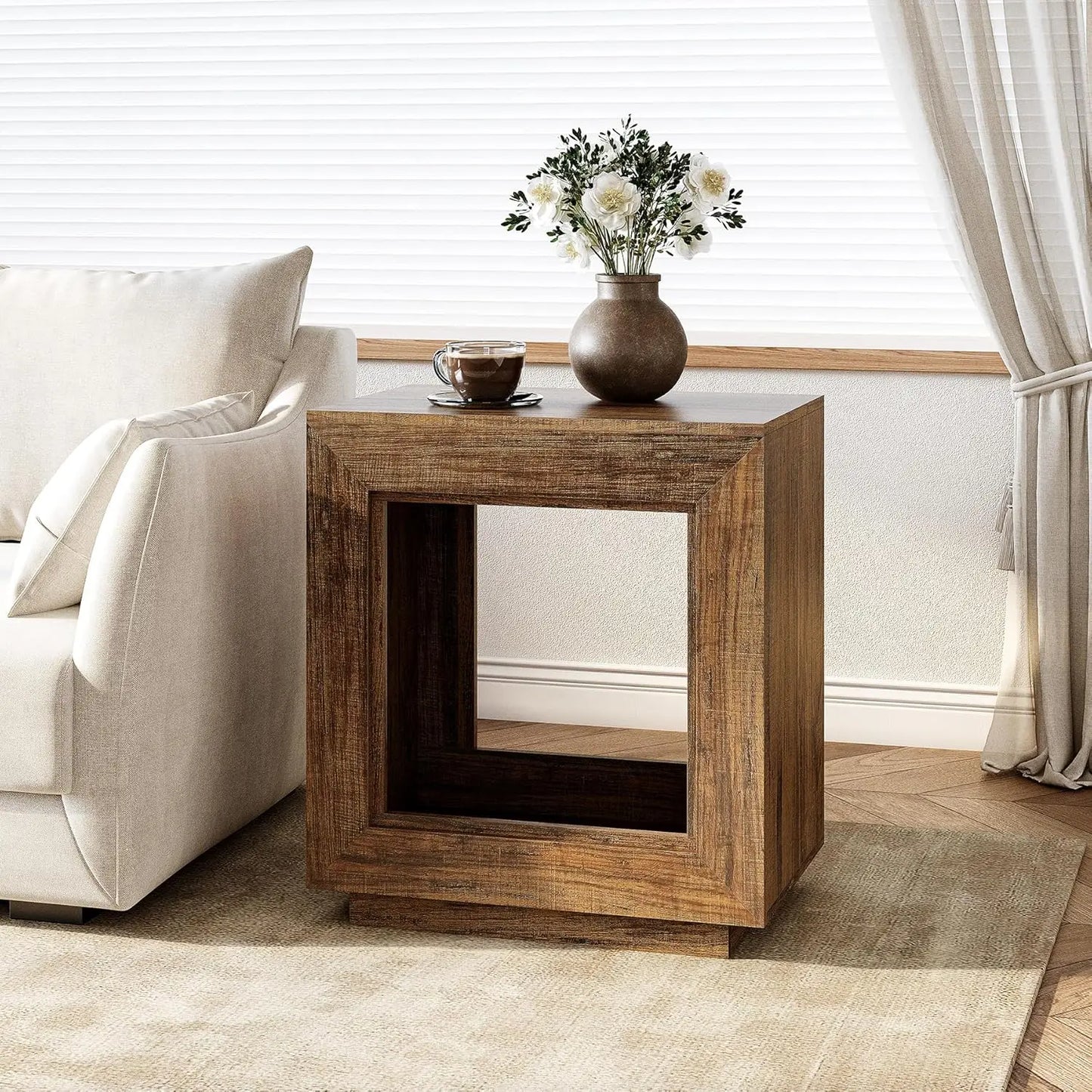 Little Tree End Table Two-Tier Wooden Side Table Farmhouse