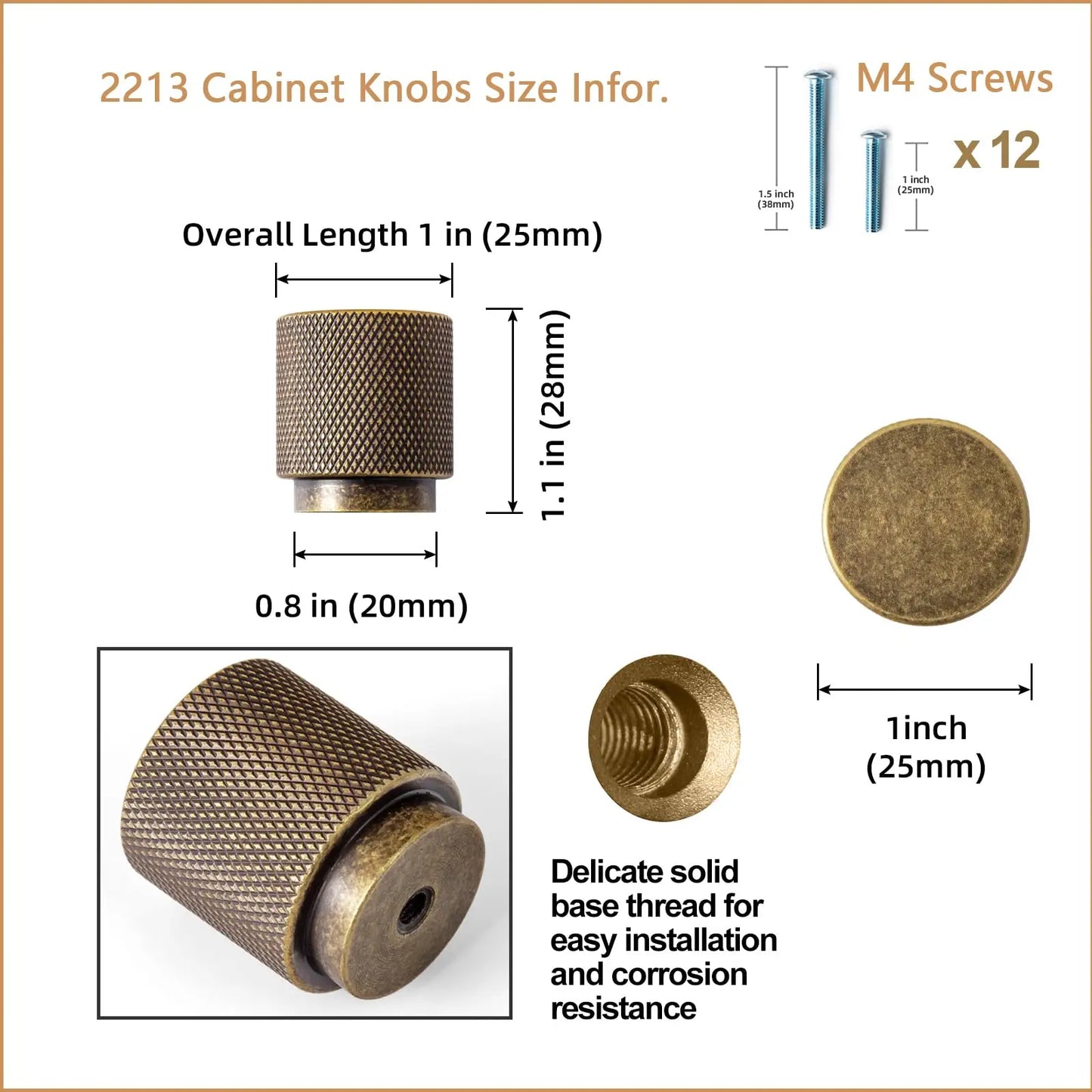 Goo-Ki Antique Brass Knurled Cabinet Pulls For Kitchen Cabinets