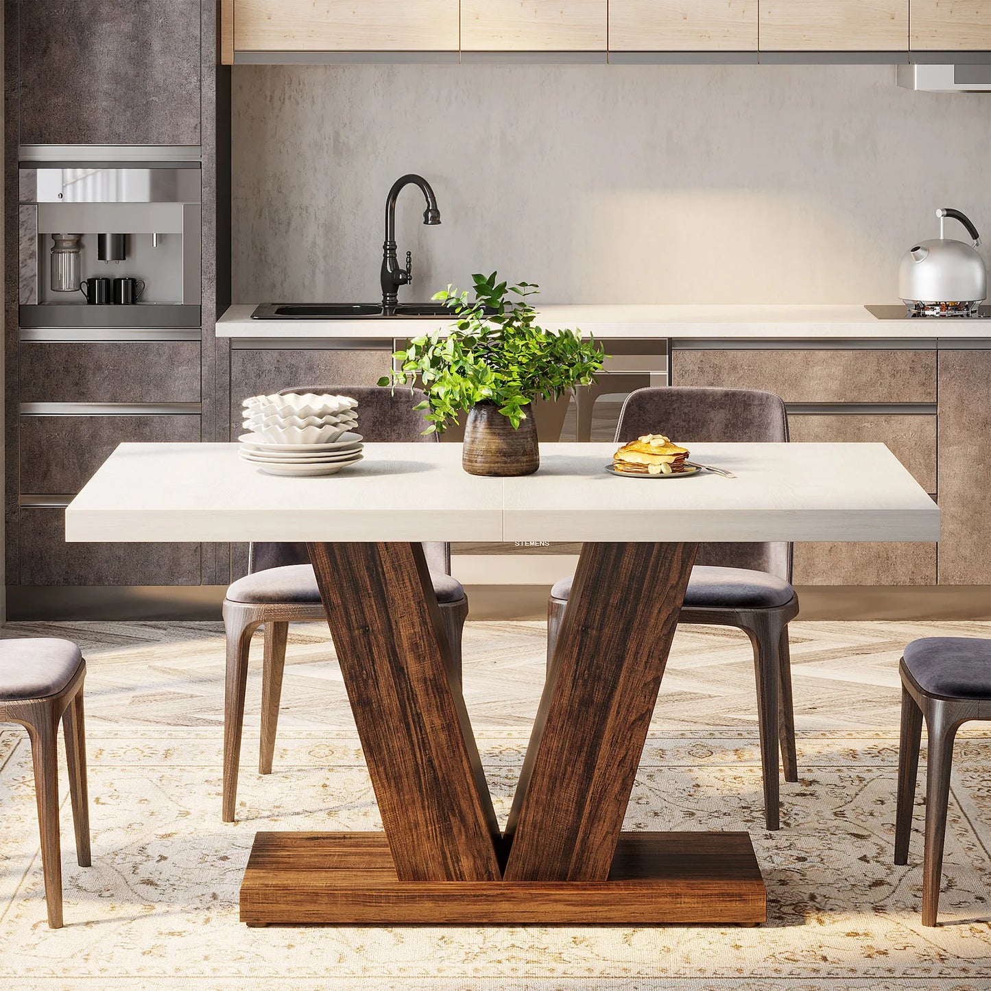 Tribesigns Dining Table For 4-6 With Heavy Duty Pedestal Wood