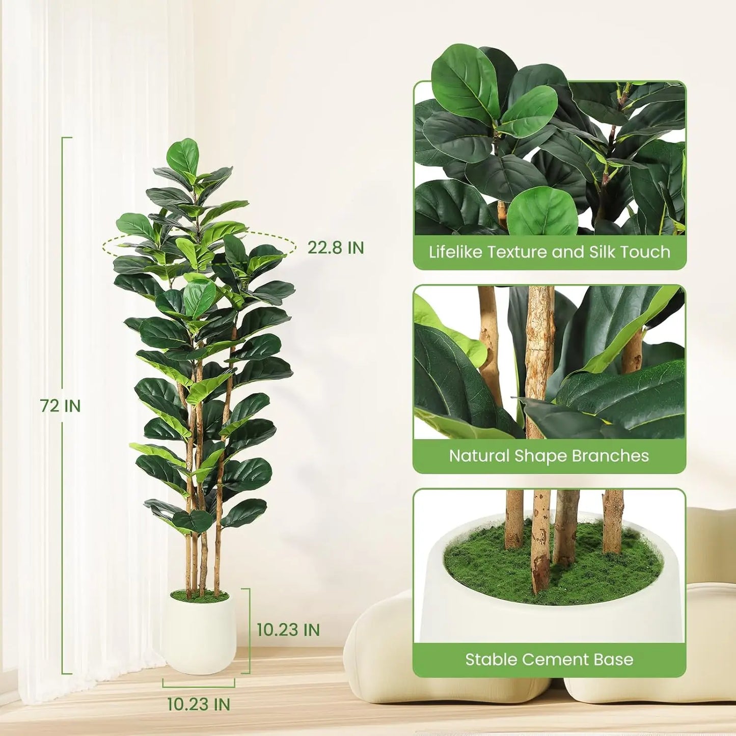 HiMISS CN Artificial Fiddle Leaf Fig Tree With Pot