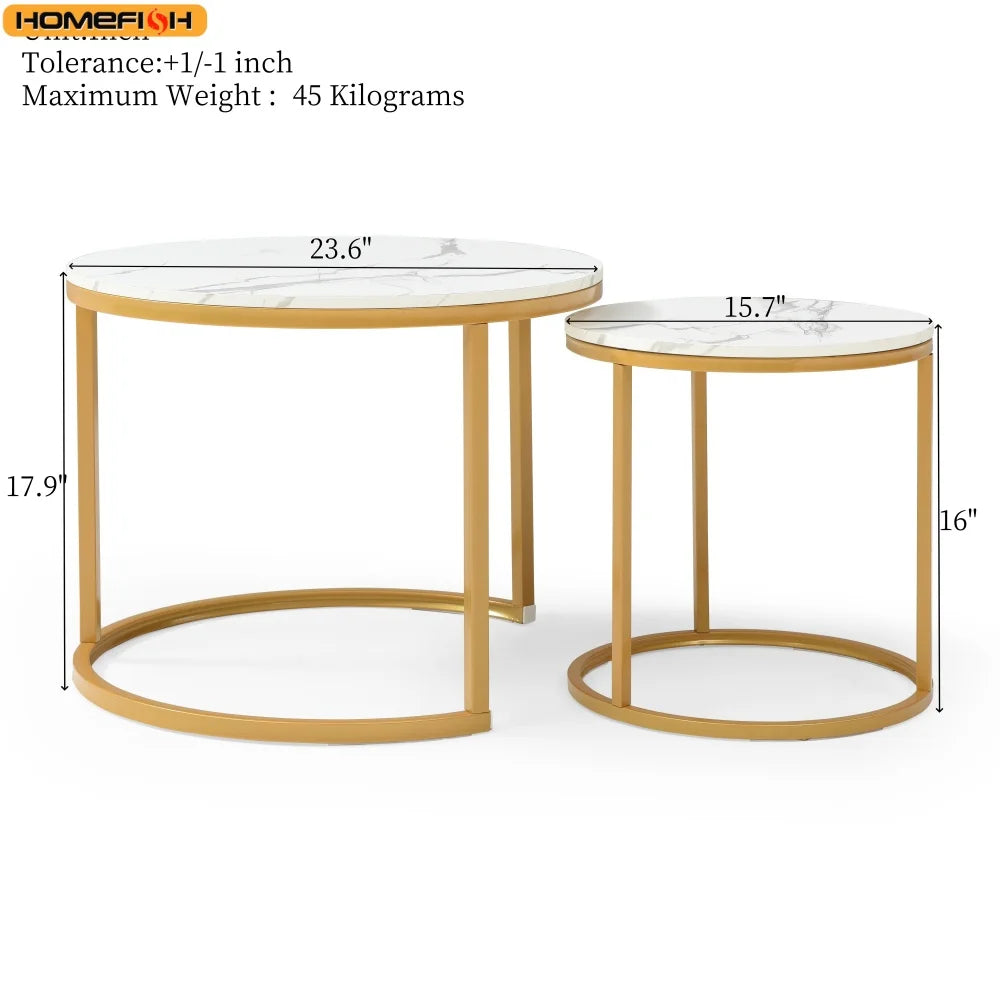 Two Piece Round Coffee Table End Table Nordic Marble Glass