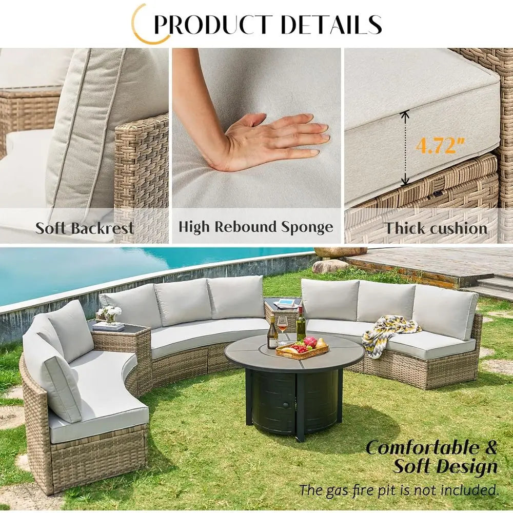 Outdoor Wicker Sectional Sofa Set With Storage Wedge Table