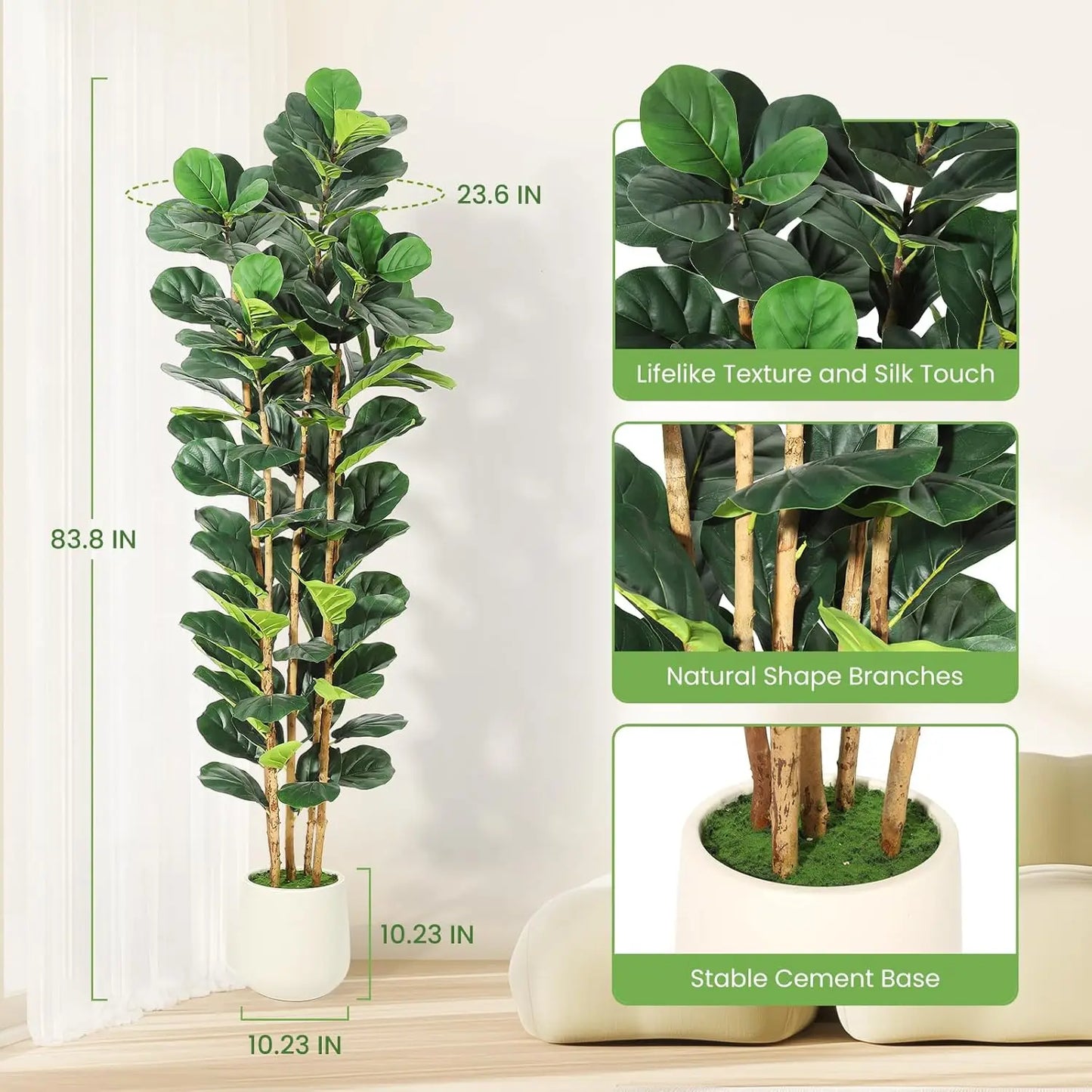 HiMISS CN Artificial Fiddle Leaf Fig Tree With Pot