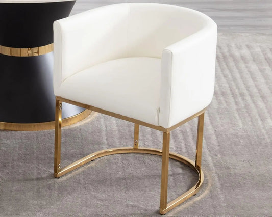 Faux Leather Dining Chair With Barrel Back And Gold Frame