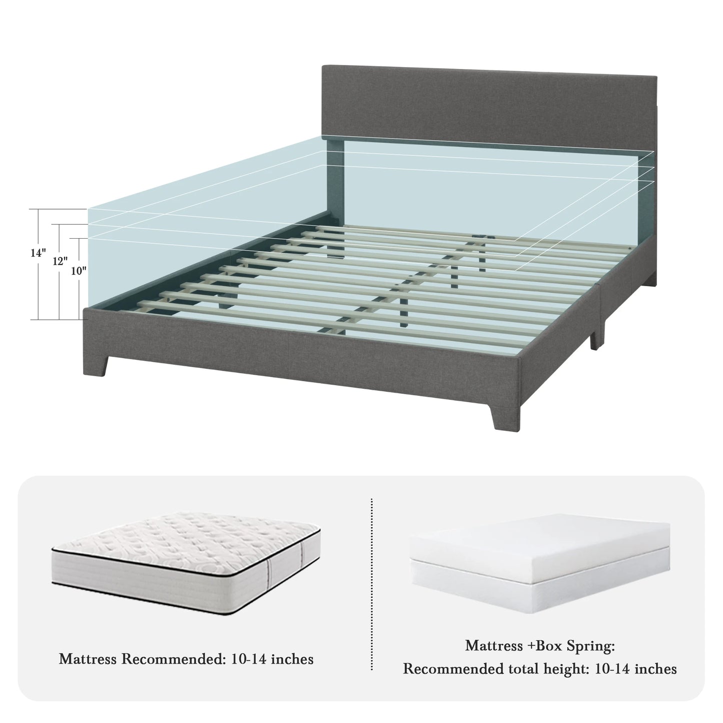 HOOMIC Upholstered Bed Frame With Adjustable Linen Headboard Quiet Support