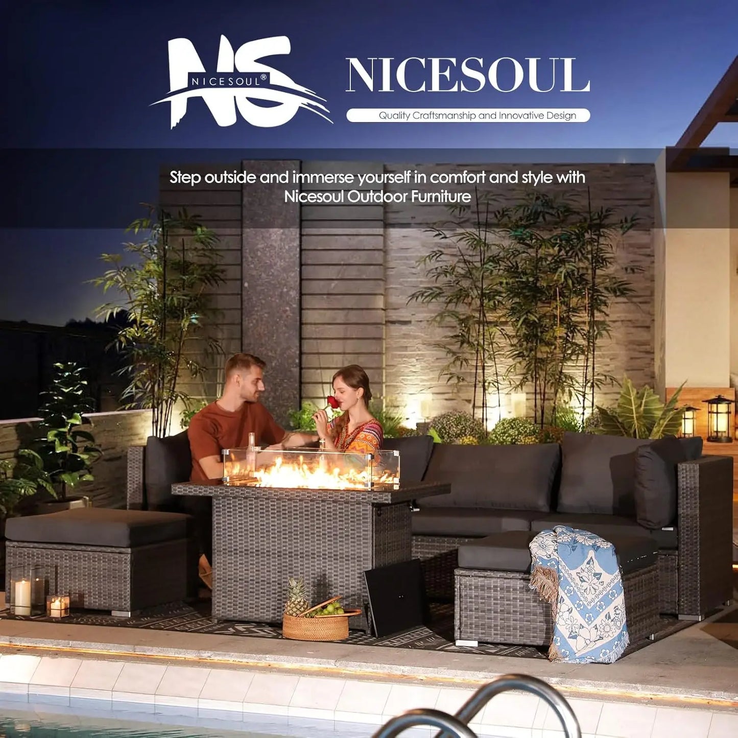 Modern Luxury Patio Armless Sofa Set 2 Piece Outdoor Wicker