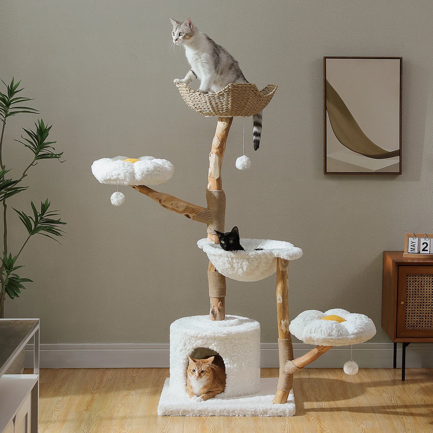 PAWZ Road Cat Tree Tower With Sisal Post And Wicker Bed Indoor