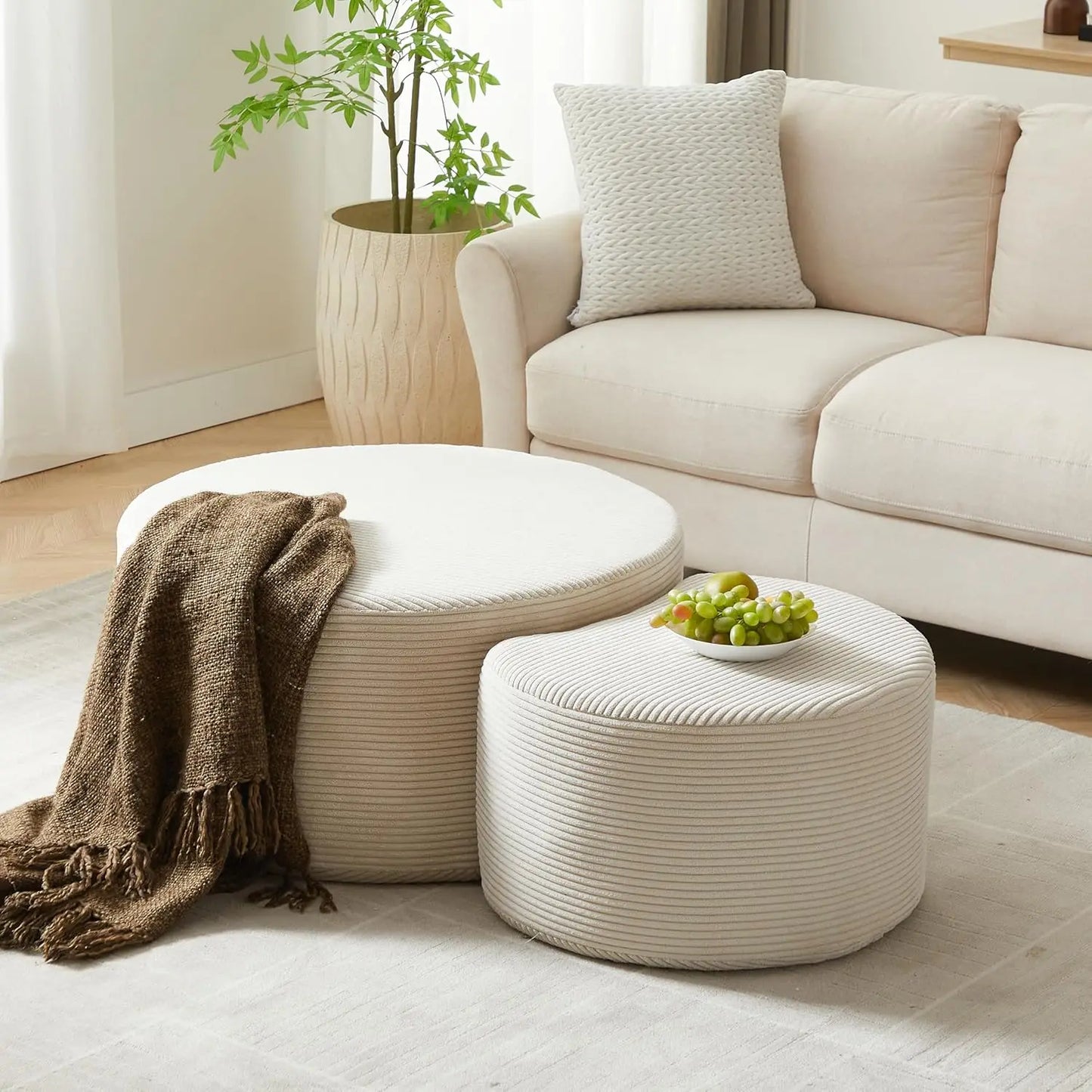 Round Wood Drum Coffee Table Set Of Two No Assembly