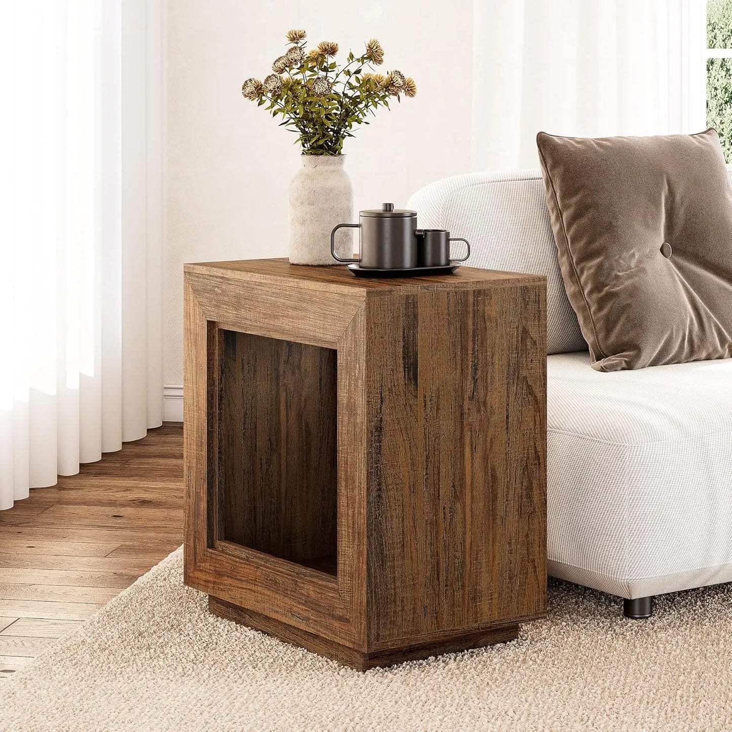 Little Tree End Table Two-Tier Wooden Side Table Farmhouse