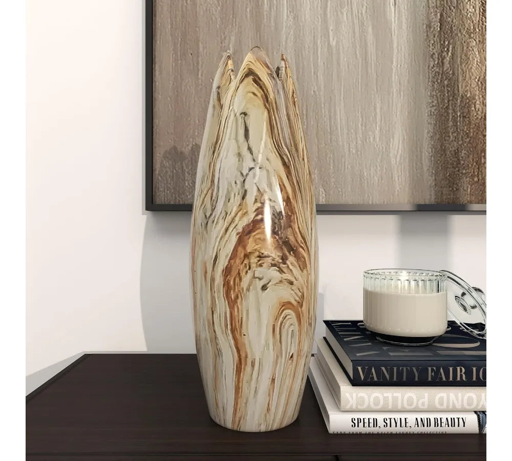 Modern Ceramic Vase With Marbled Finish Angled Edge Rustic Accents